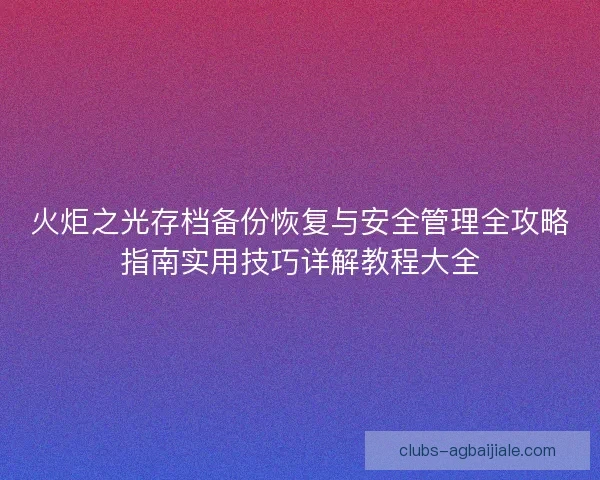 火炬之光存档备份恢复与安全管理全攻略指南实用技巧详解教程大全