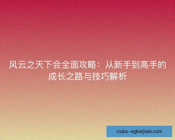 风云之天下会全面攻略：从新手到高手的成长之路与技巧解析