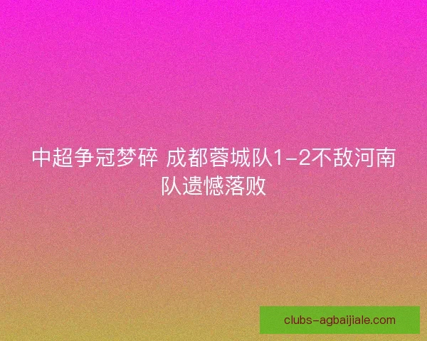 中超争冠梦碎 成都蓉城队1-2不敌河南队遗憾落败