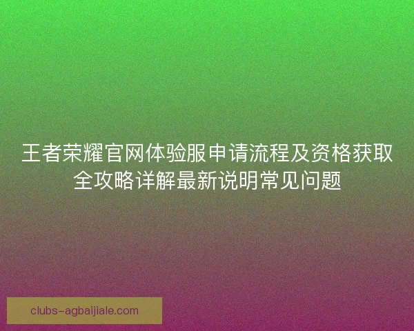 王者荣耀官网体验服申请流程及资格获取全攻略详解最新说明常见问题